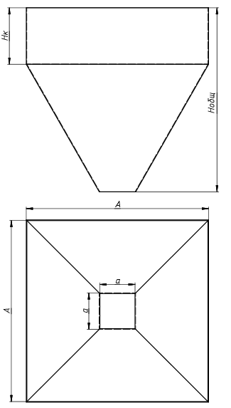 Накопительный бункер пирамидальный - габаритные размеры